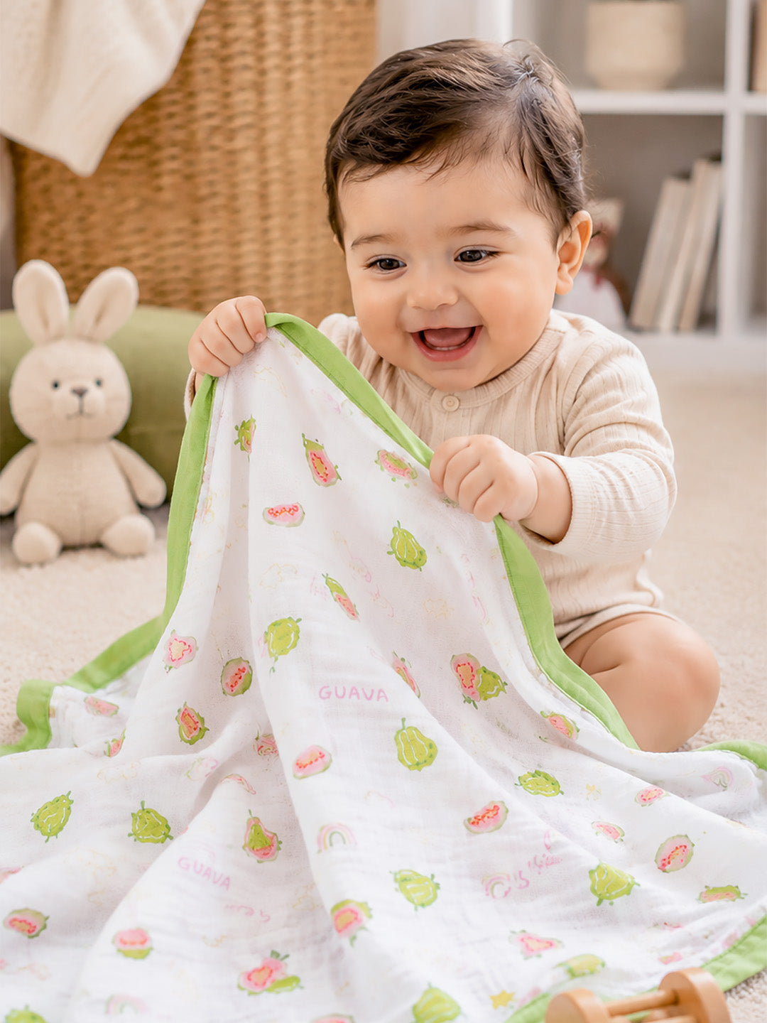Guava Garden 6-Layer Muslin Cotton Baby Blanket | All-Season | 110×110 cm