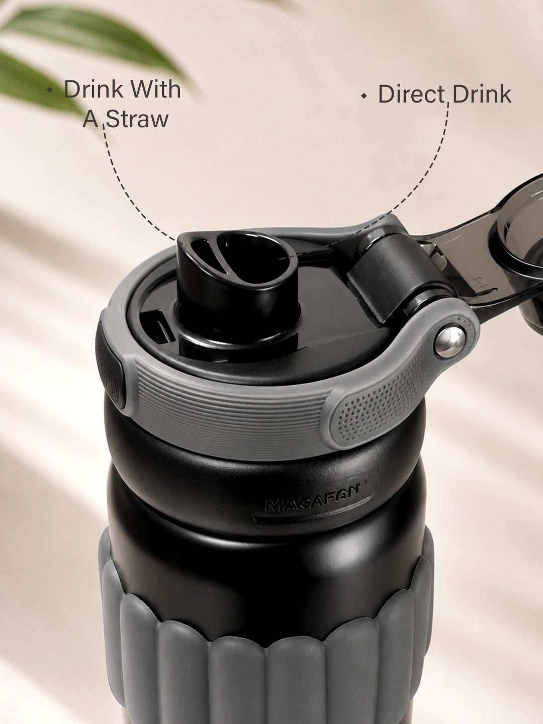 Black Stainless Steel Kids Water Bottle with Flip Lid, Straw & Carry Loop
