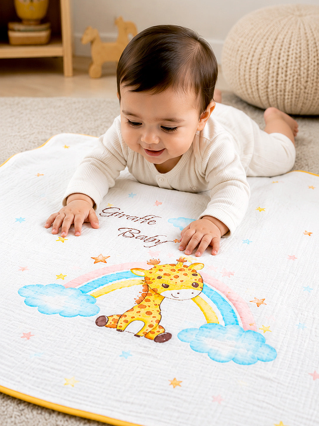 Giraffe Baby Rainbow 6-Layer Muslin Cotton Baby Blanket | All-Season | 102×102 cm