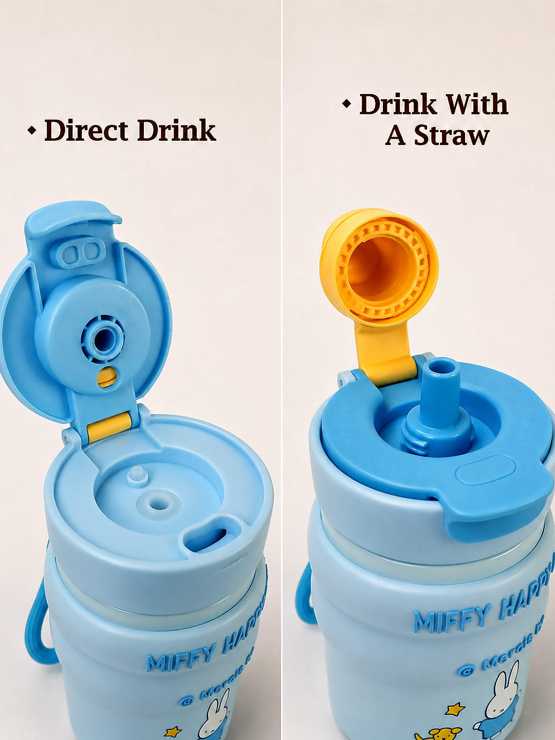 Miffy Happy Life Kids Stainless Steel Tumbler — 480ml | Dual Lid, Infuser & Miffy Charm