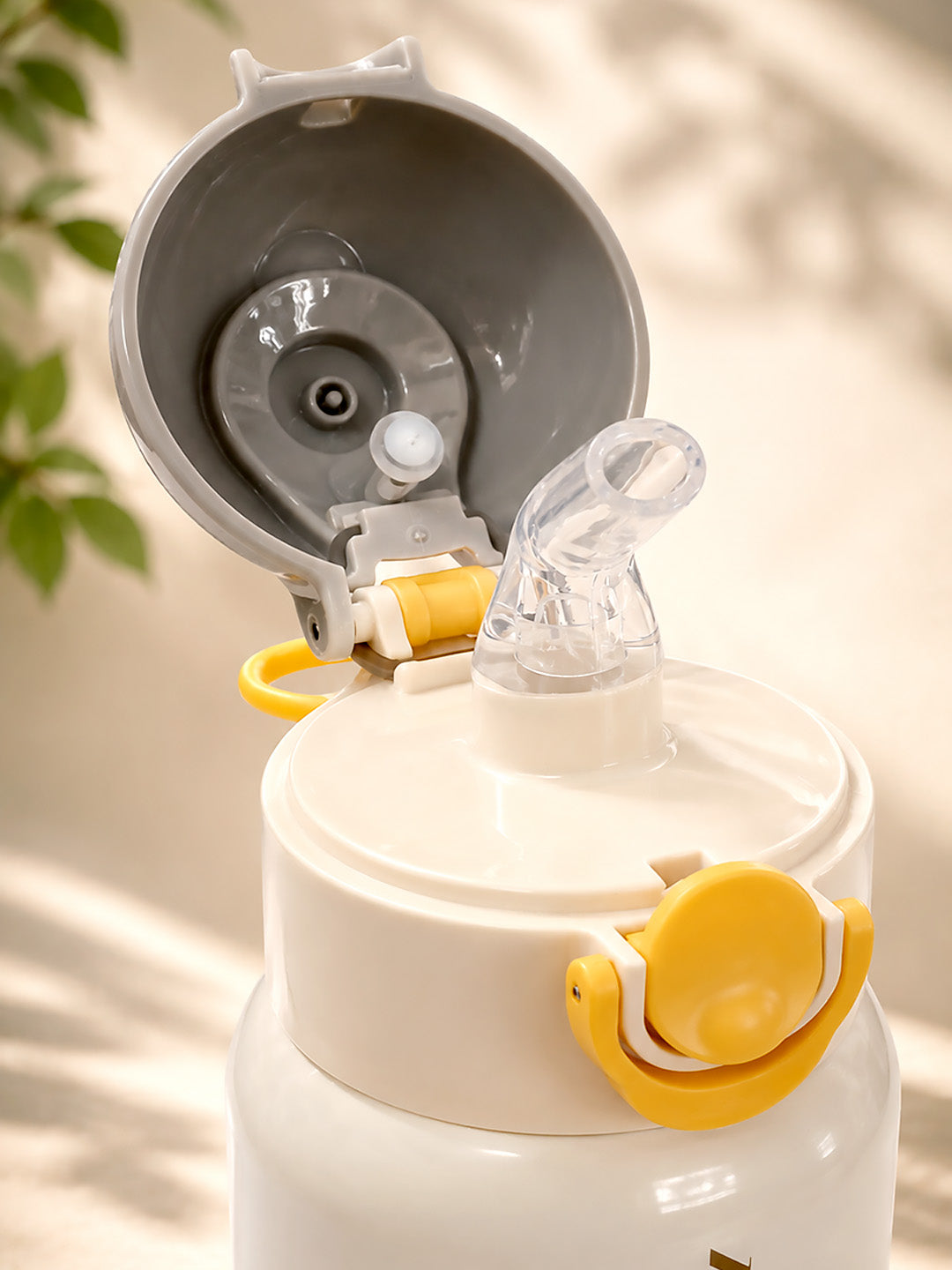 Grey & Yellow Stainless Steel Kids Water Bottle — 480ml | Flip-Lock Straw Lid & Carry Loop