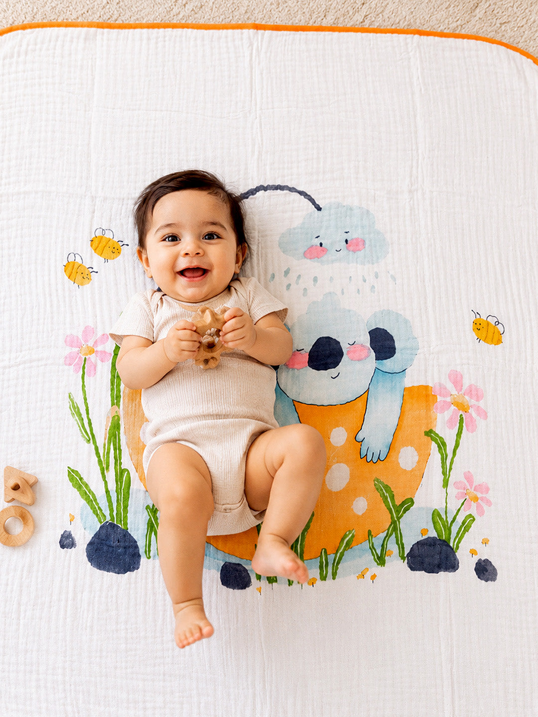 Koala Bath Day 6-Layer Muslin Cotton Baby Blanket | All-Season | 102×102 cm