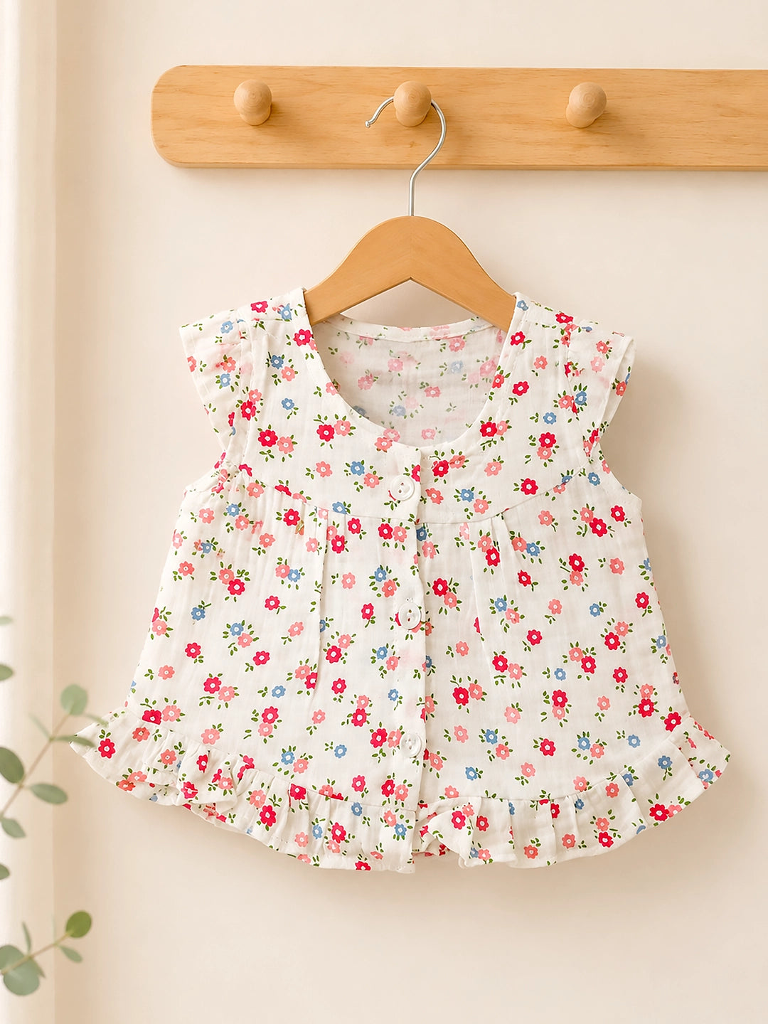Floral Muslin Cotton Baby Frock | Half Sleeve | Soft & Breathable | 0–6 Months