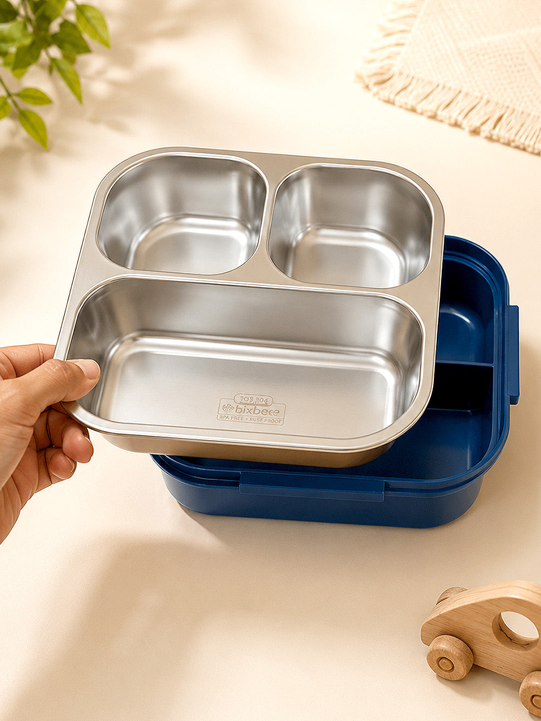 Rocket "To Fly Time" 2-Tier Kids Lunch Box | Stainless Steel | Leak-Proof | Spoon & Sauce Box Included