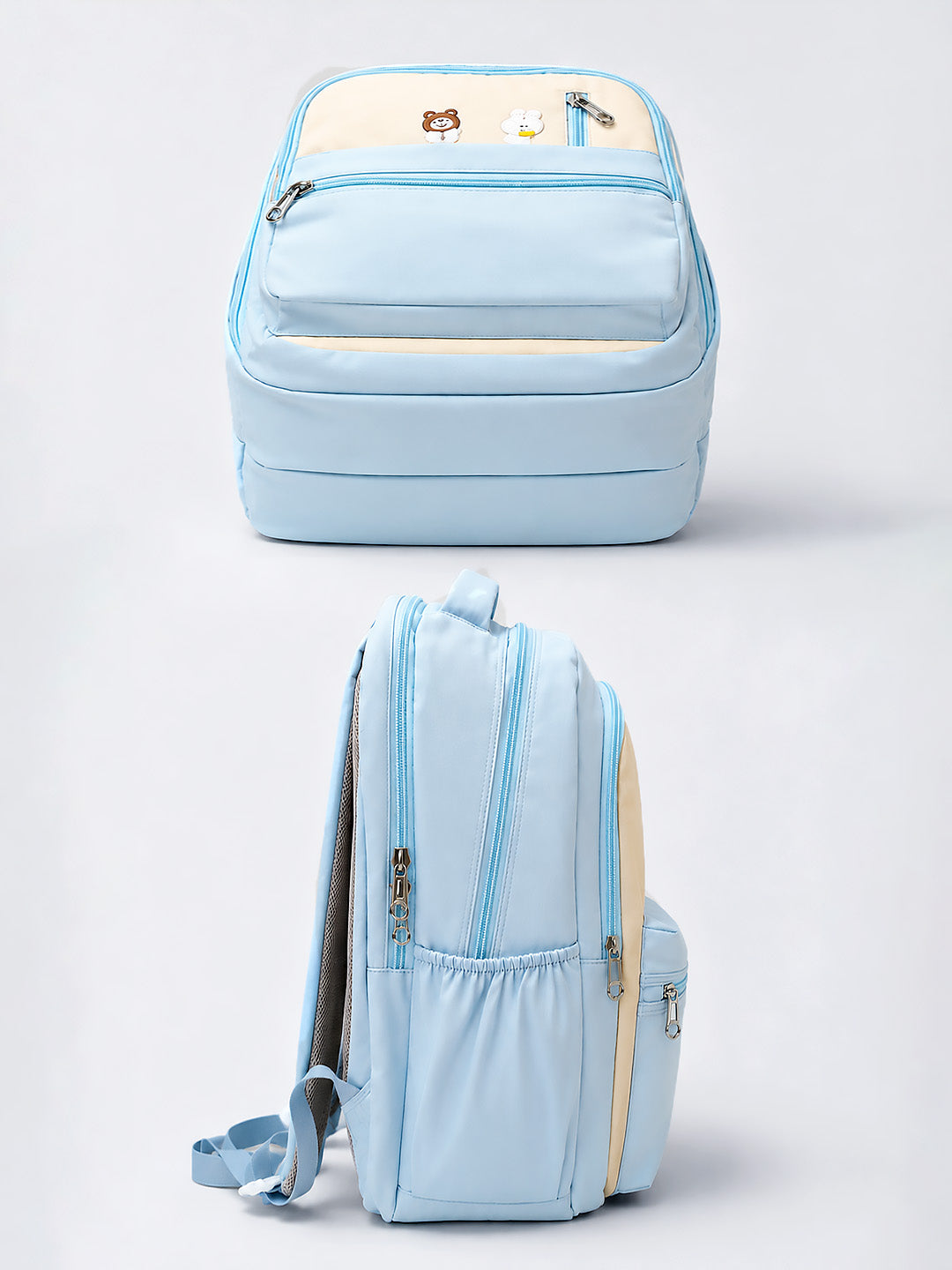 Kids Bear & Bunny School Backpack – Light Blue