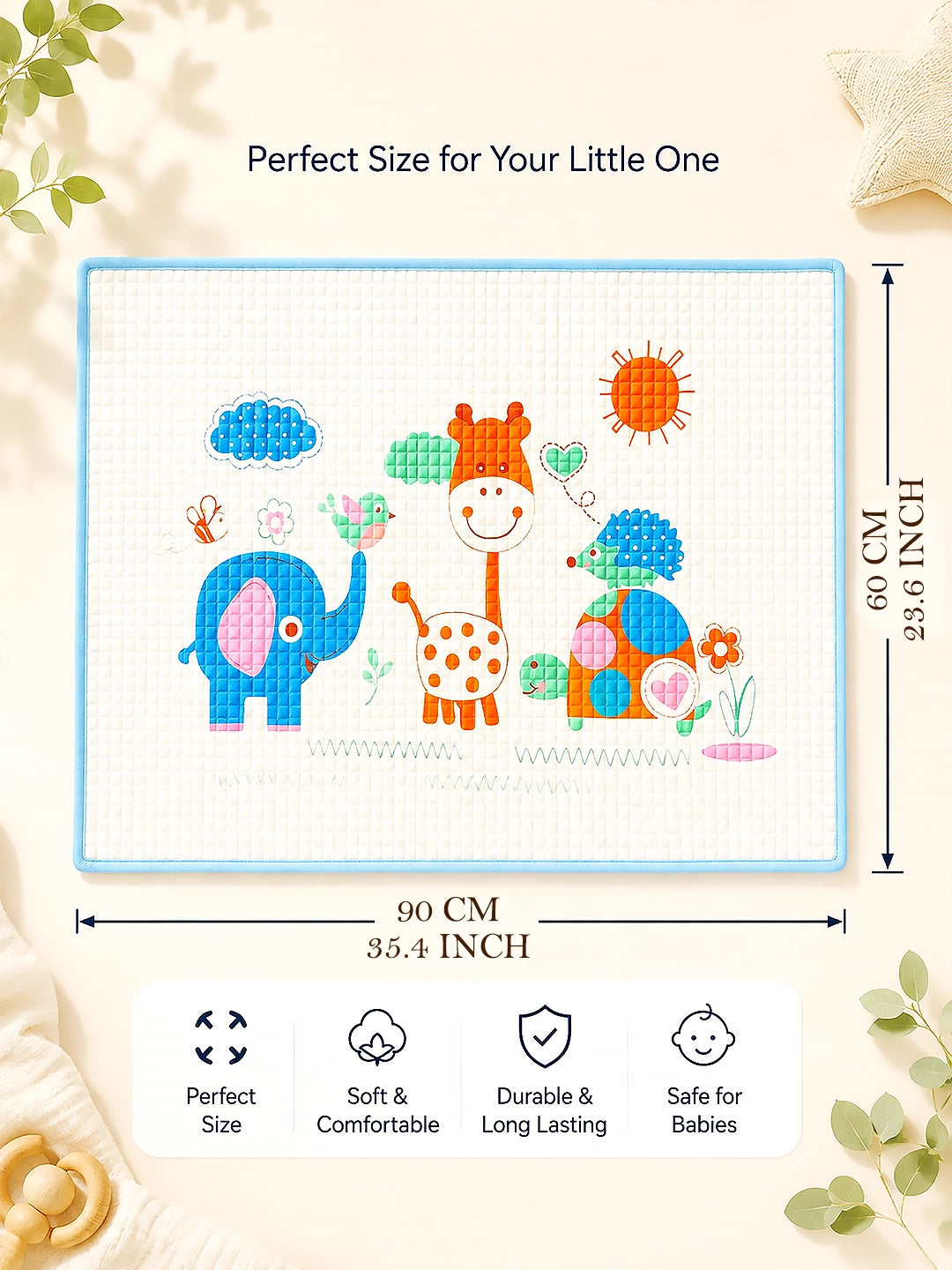 Baby Massage & Play Mat | Safari Friends Print | Waterproof Natural Latex
