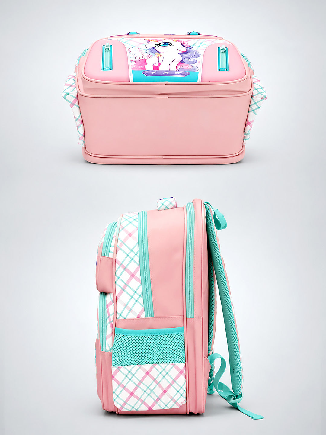 Unicorn School Backpack for Girls – Pink Plaid Kids Bag