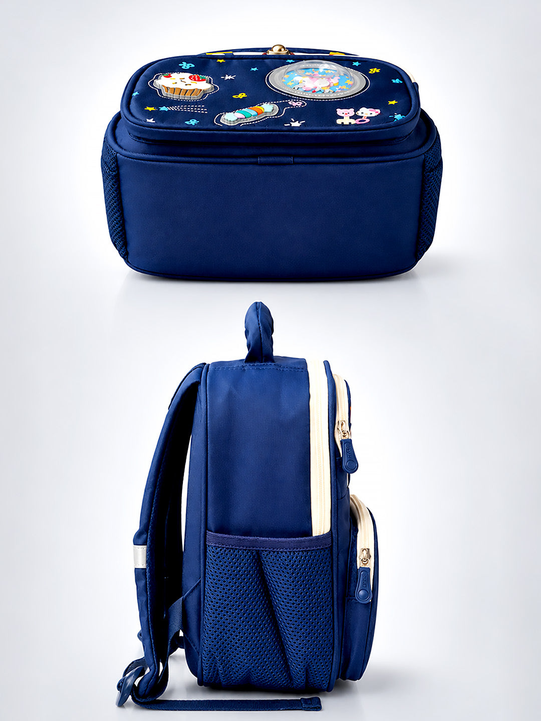 Navy Blue Kids Backpack with LED Bear Light & Candy Patch Design for Boys & Girls
