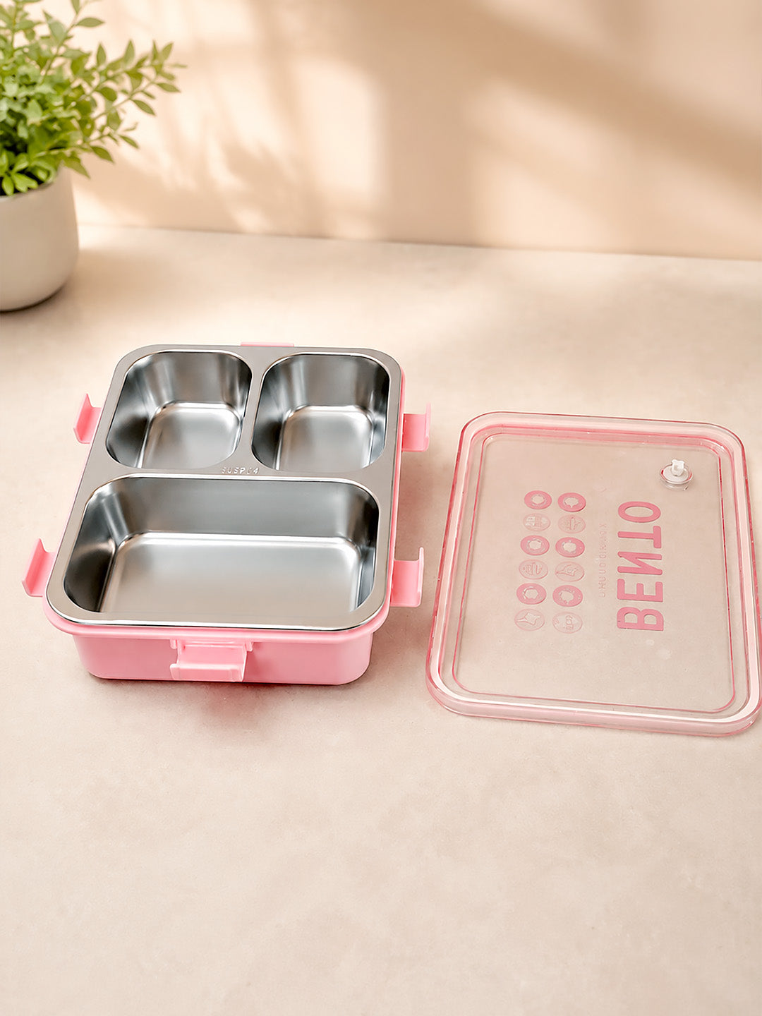 3-Compartment Kids Stainless Steel Lunch Box | Leak-Proof | Fork & Spoon Included