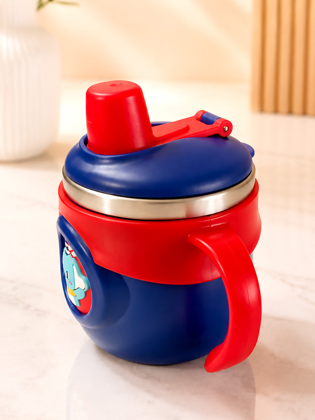 Elephant Stainless Steel Sipper Bottle for Babies & Toddlers — 250ml | Spill-Proof Spout, Flip Straw & Dual Handles