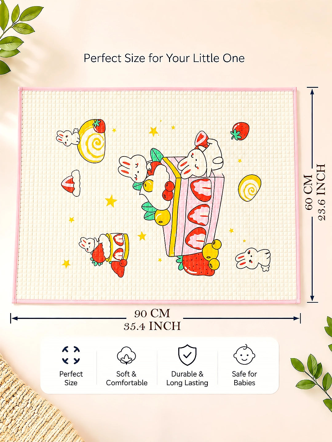 Baby Massage & Play Mat | Strawberry Bunny Print | Waterproof Natural Latex