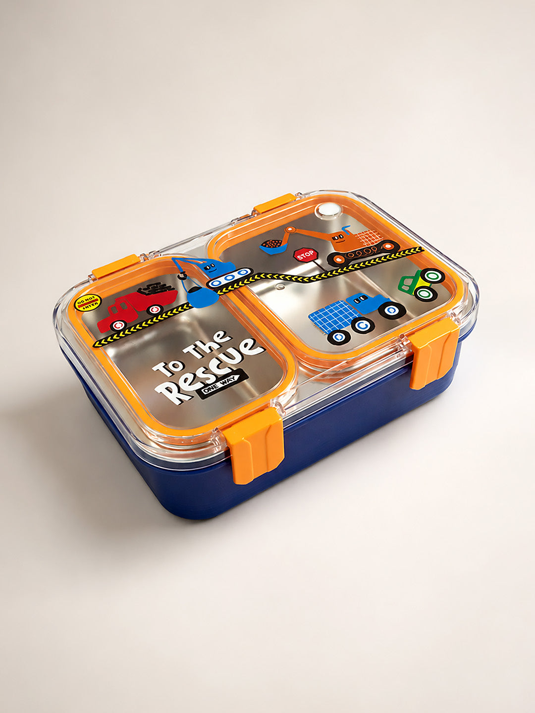 Kids Stainless Steel Lunch Box – Construction Trucks "To The Rescue" | Leakproof Bento Box with Cutlery