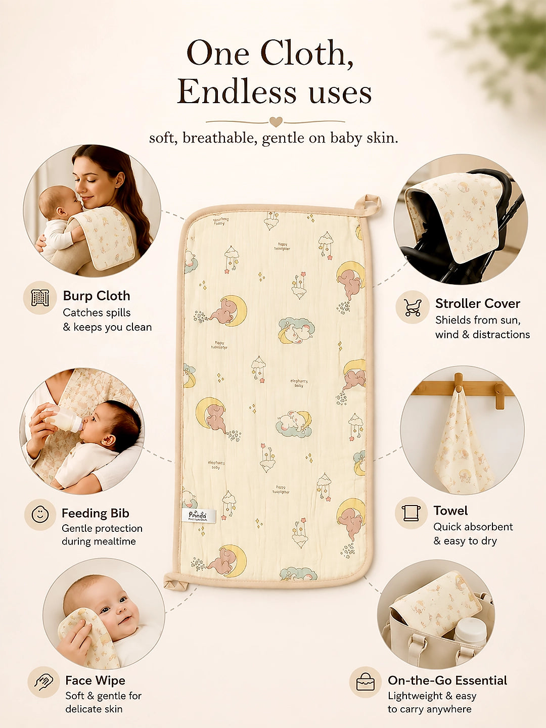 Bear & Bunny Print Muslin Burp Cloth | Set of 2 | 100% Muslin Cotton |