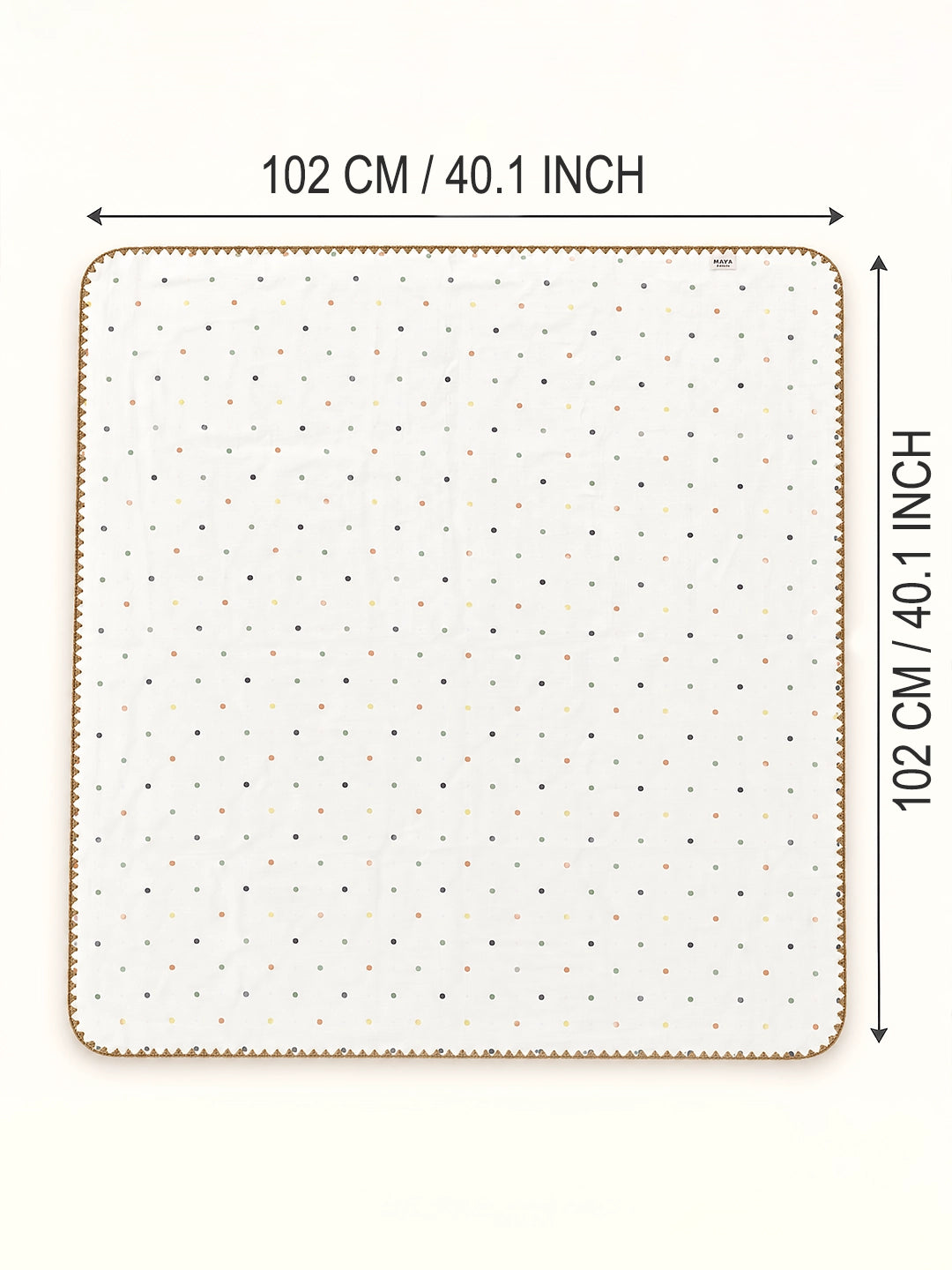 Confetti Dots Ivory Super Soft Muslin Cotton Baby Blanket | All-Season | Tan Border | 102×102 cm