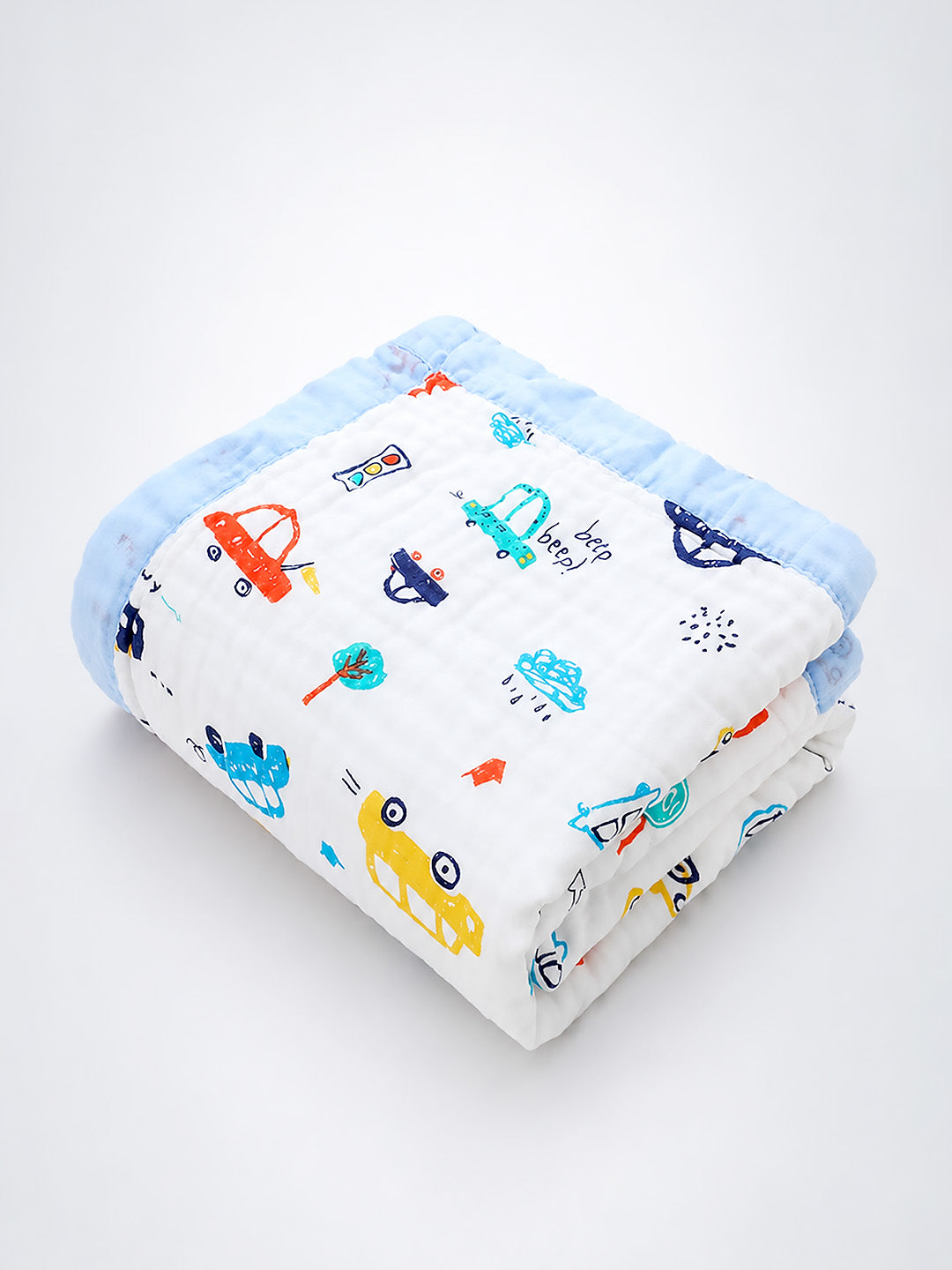 Beep Beep Cars 6-Layer Muslin Cotton Baby Blanket | All-Season | 110×110 cm