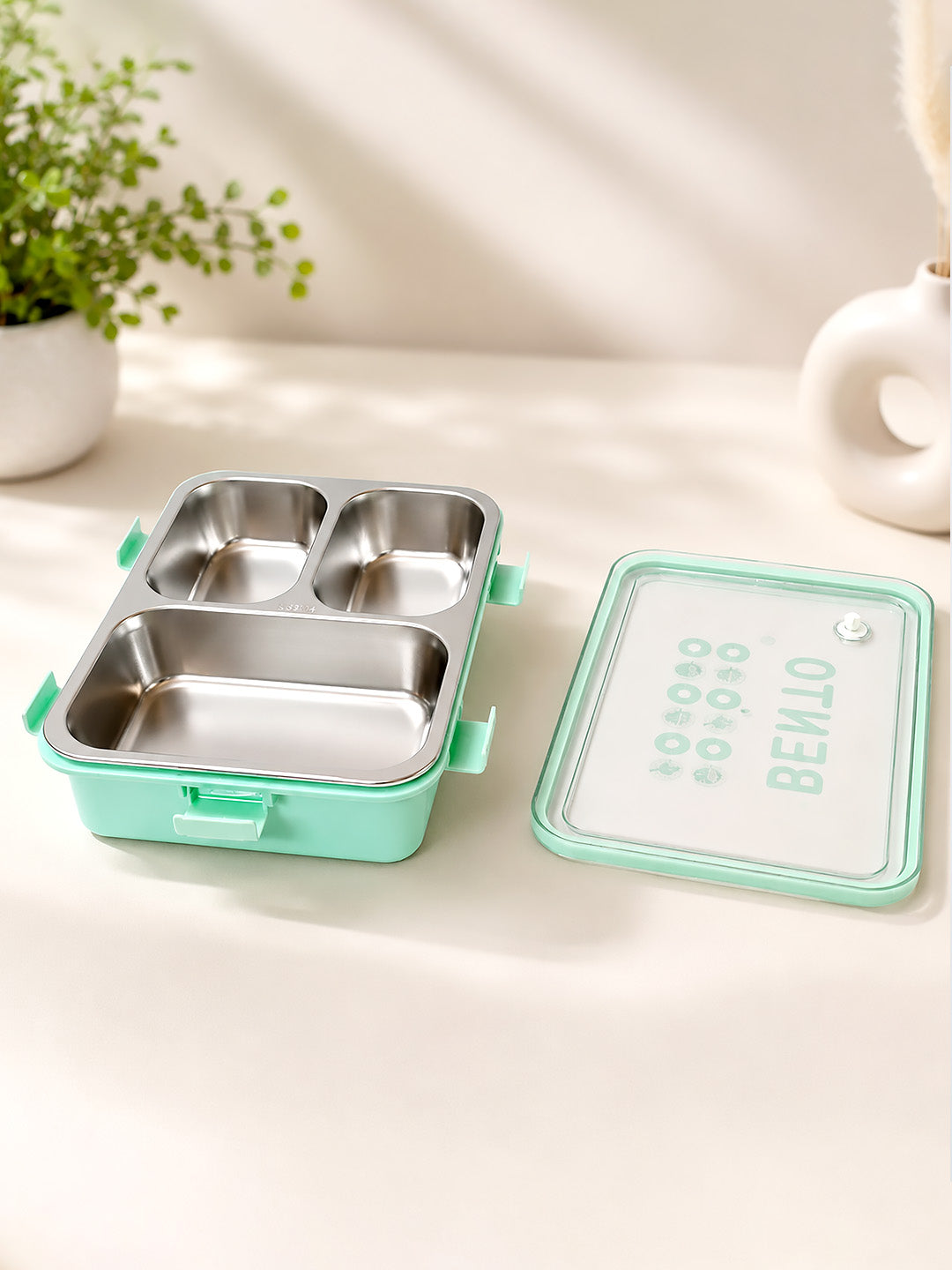 3-Compartment Kids Stainless Steel Lunch Box | Leak-Proof | Fork & Spoon Included