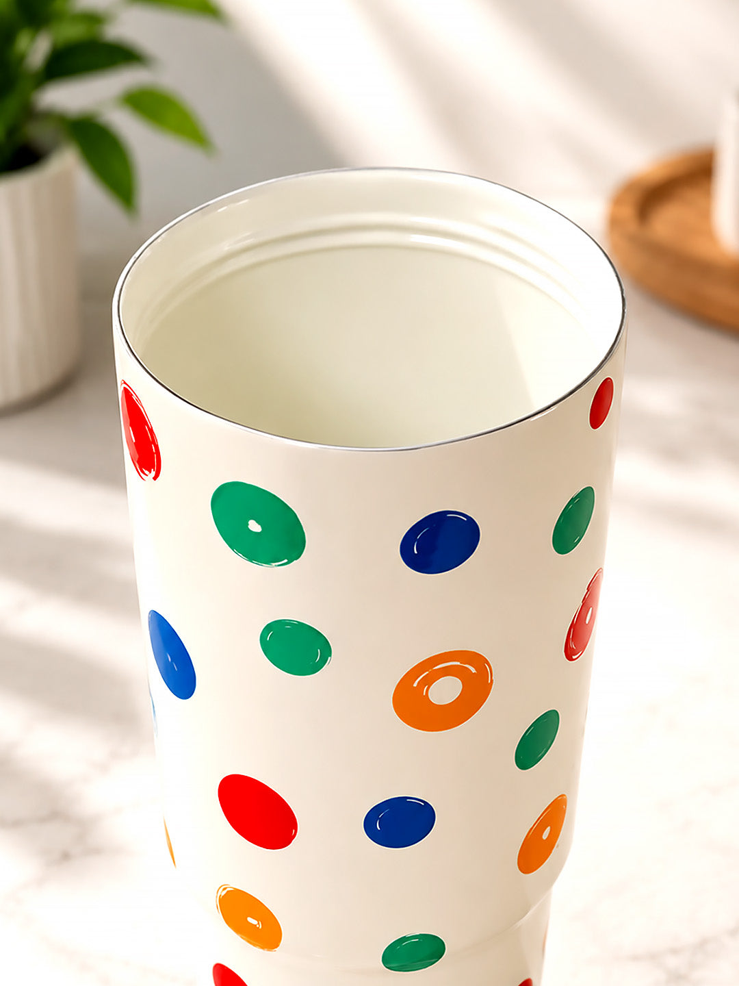 Colourful Polka Dot Stainless Steel Kids Tumbler | 2-in-1 Lid, Straw & Carry Handle