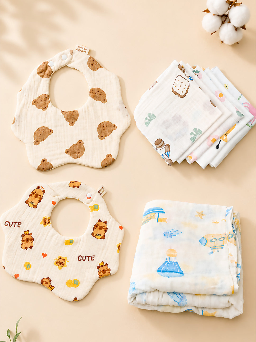 24-Piece Muslin Essentials Newborn Baby Gift Hamper | 100% Cotton Muslin | Unisex | 0–12 Months