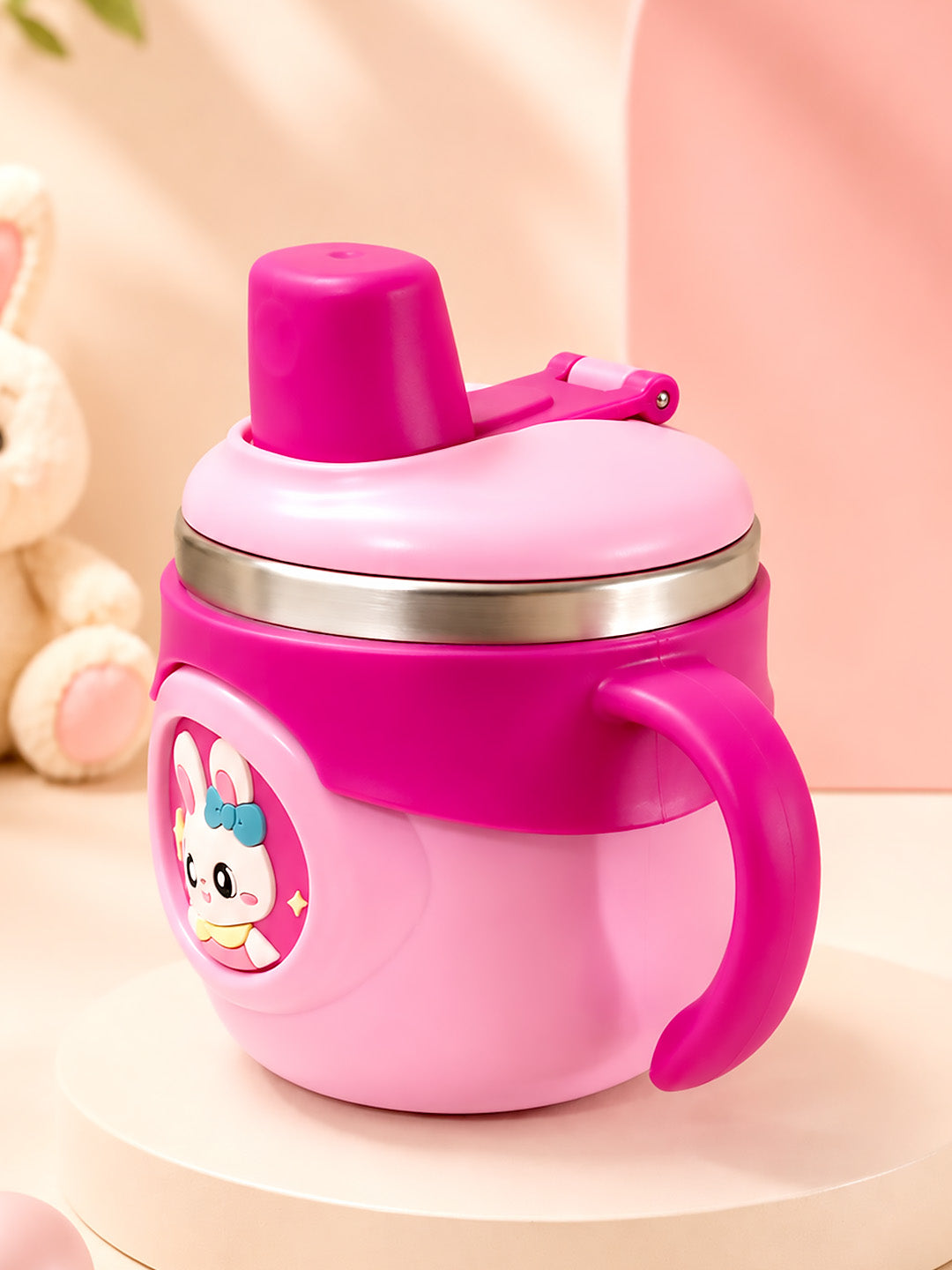 Bunny Stainless Steel Sipper Bottle for Babies & Toddlers — 250ml | Spill-Proof Spout & Flip-Top Straw