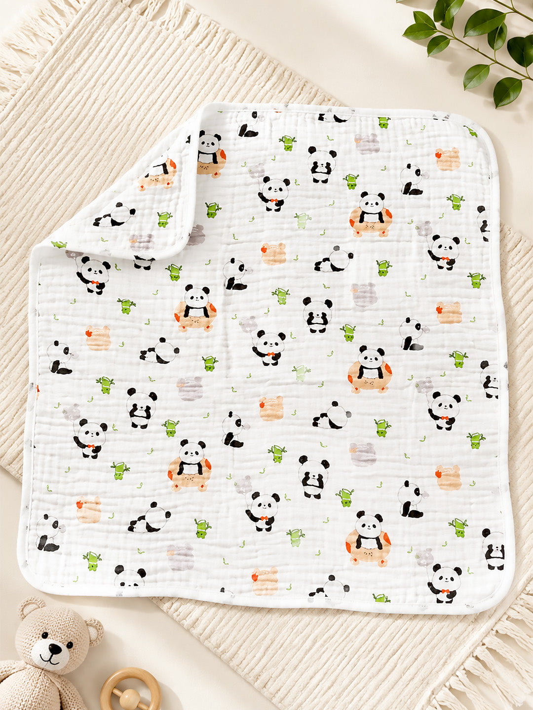 Playful Panda 6-Layer Muslin Cotton Hooded Baby Swaddle Blanket | All-Season