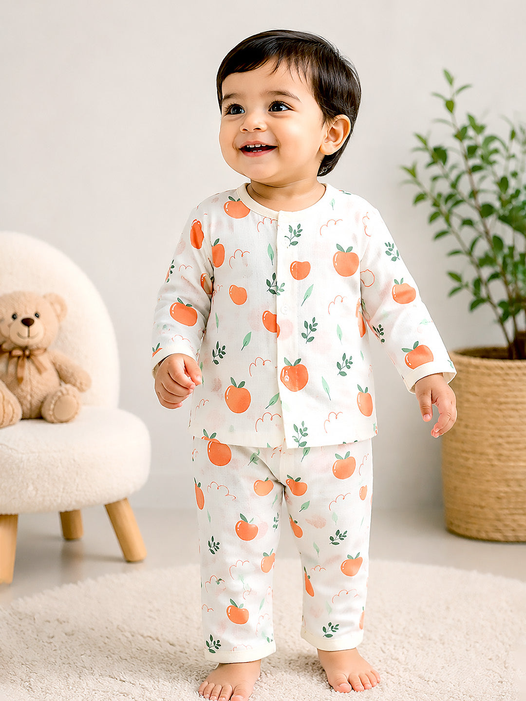 Little Oranges Baby Co-ord Set | Muslin Cotton | Full Sleeve Top & Full Pants | 0–12 Months