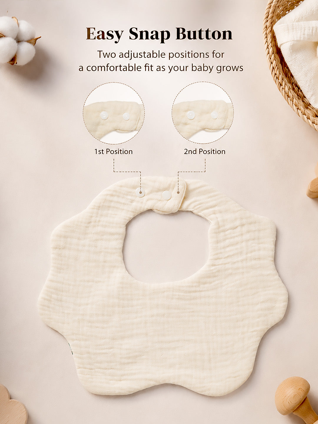 Bear, Floral & Polka Dot 3-Piece Muslin Cotton Shoulder Bibs | Snap Closure | Drool & Burp Bib