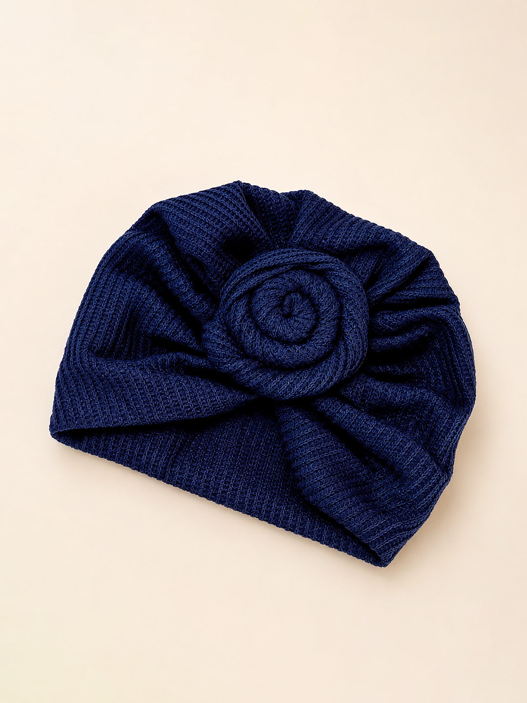 Baby Girl Soft Turban Cap & 3D Floral Booties Set | Navy Blue | Infant Party Wear Gift Set