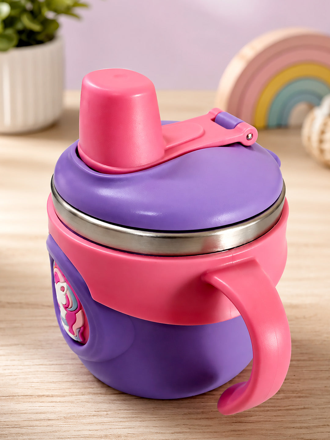 Unicorn Stainless Steel Sipper Bottle for Babies & Toddlers — 250ml | Spill-Proof Spout, Flip Straw & Dual Handles