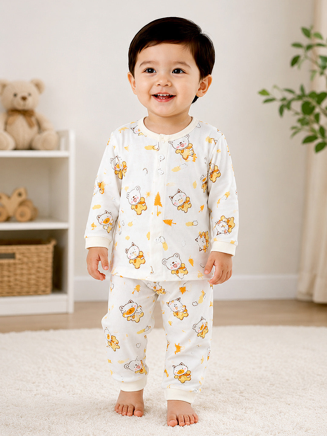 Forest Friends Baby Pyjama Set | 100% Muslin Cotton | Full Sleeve Top & Full Pants | 0–12 Months