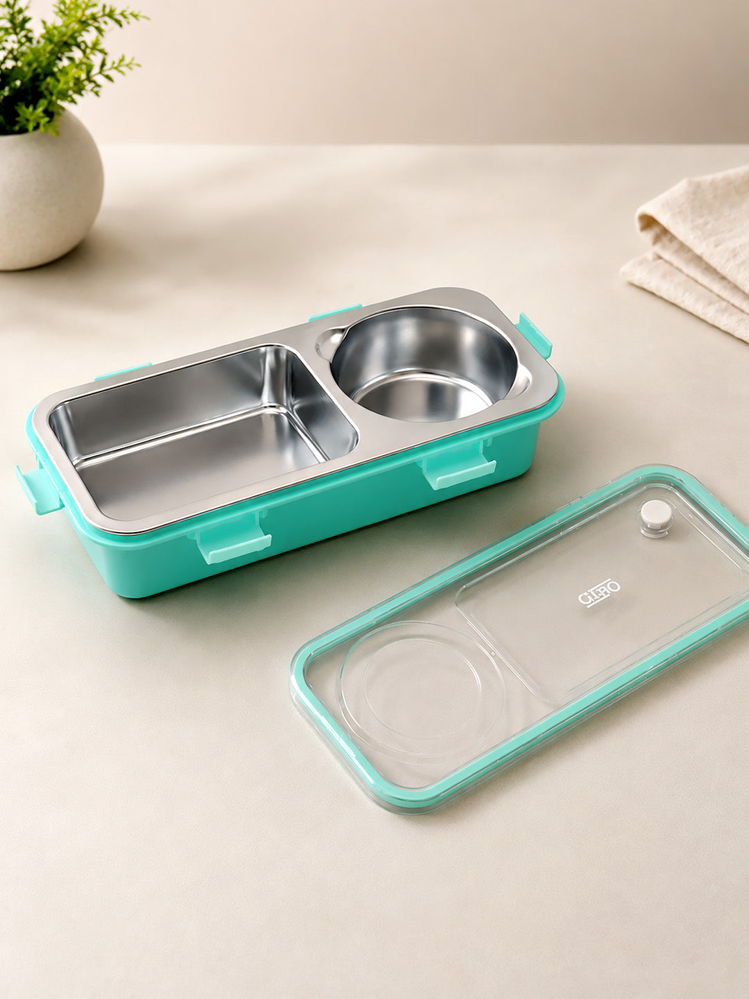 2-Compartment Kids Stainless Steel Lunch Box | Leak-Proof | Fork, Spoon & Sauce Container Included