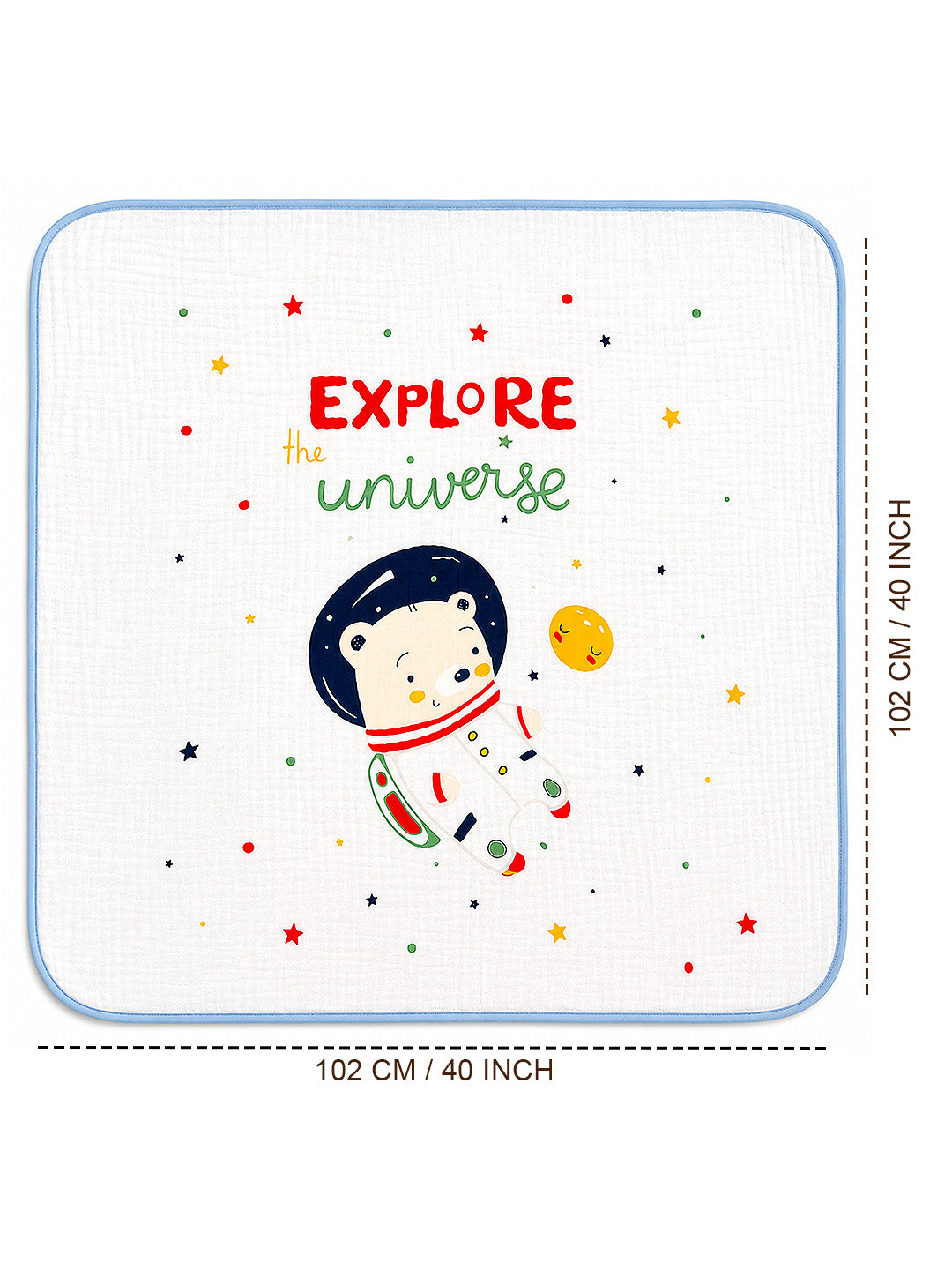 Explore the Universe Astronaut Bear 6-Layer Muslin Cotton Baby Blanket | All-Season | 102×102 cm