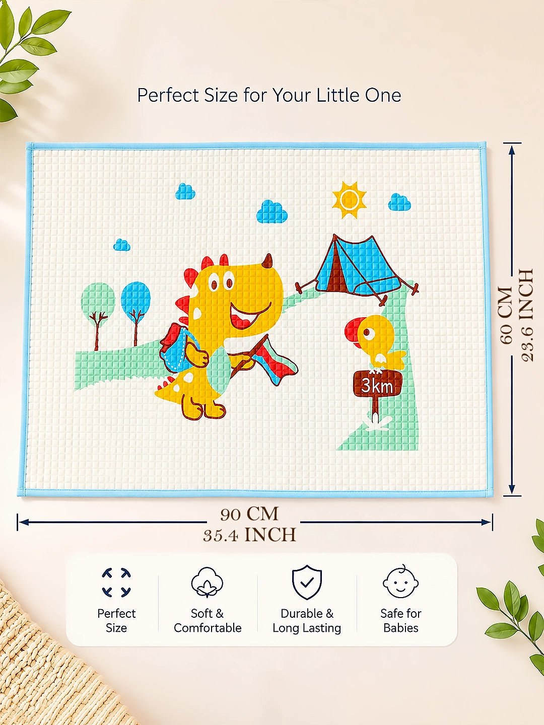 Baby Massage & Play Mat | Dino Camping  Print | Waterproof Natural Latex