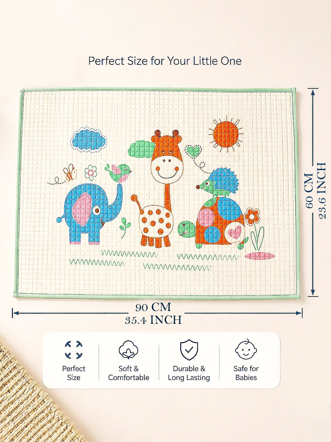 Baby Massage & Play Mat | Safari Friends Natural Print | Waterproof Natural Latex