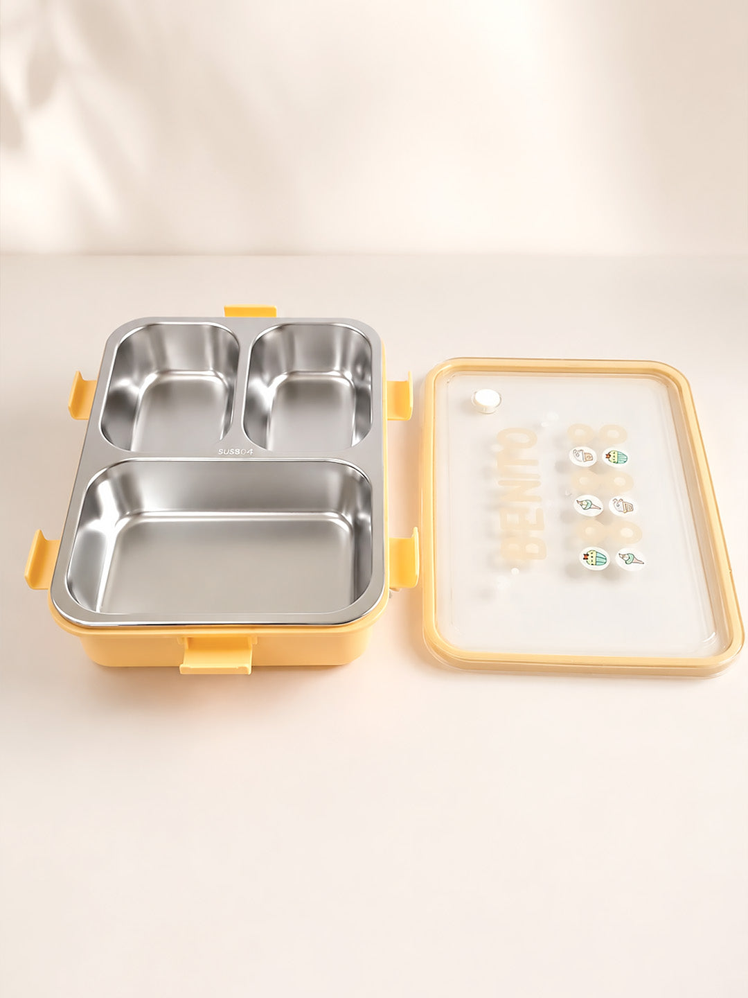 3-Compartment Kids Stainless Steel Lunch Box | Leak-Proof | Fork & Spoon Included