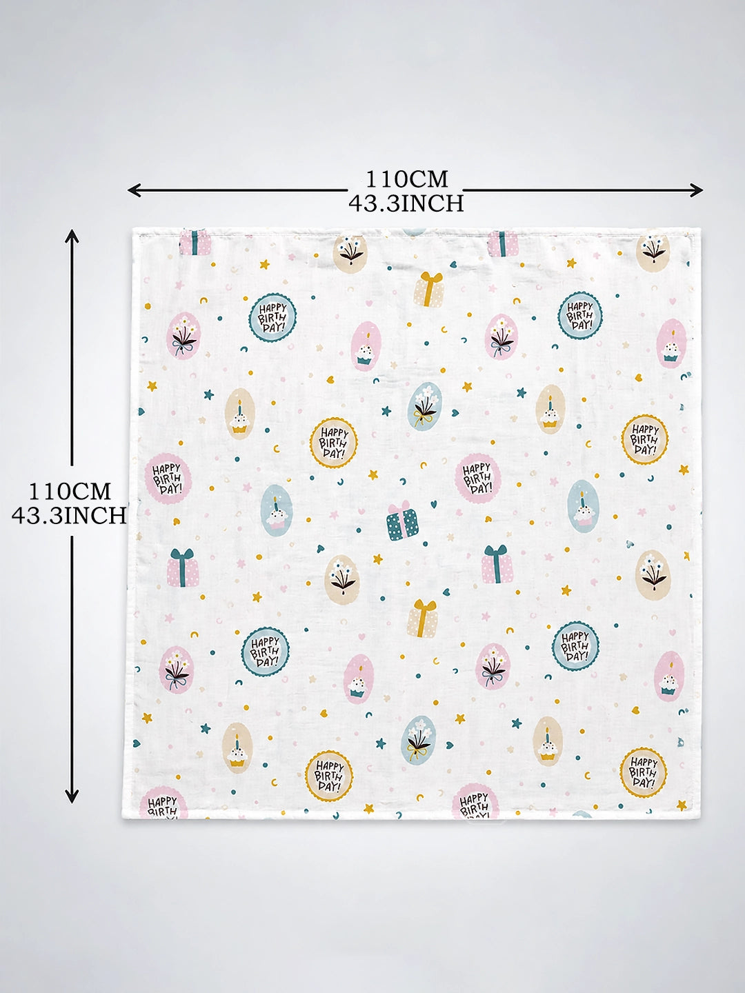 Muslin Cotton Baby Swaddle Set Of - 2 | Breathable & Soft | Happy Birthday Celebration Design