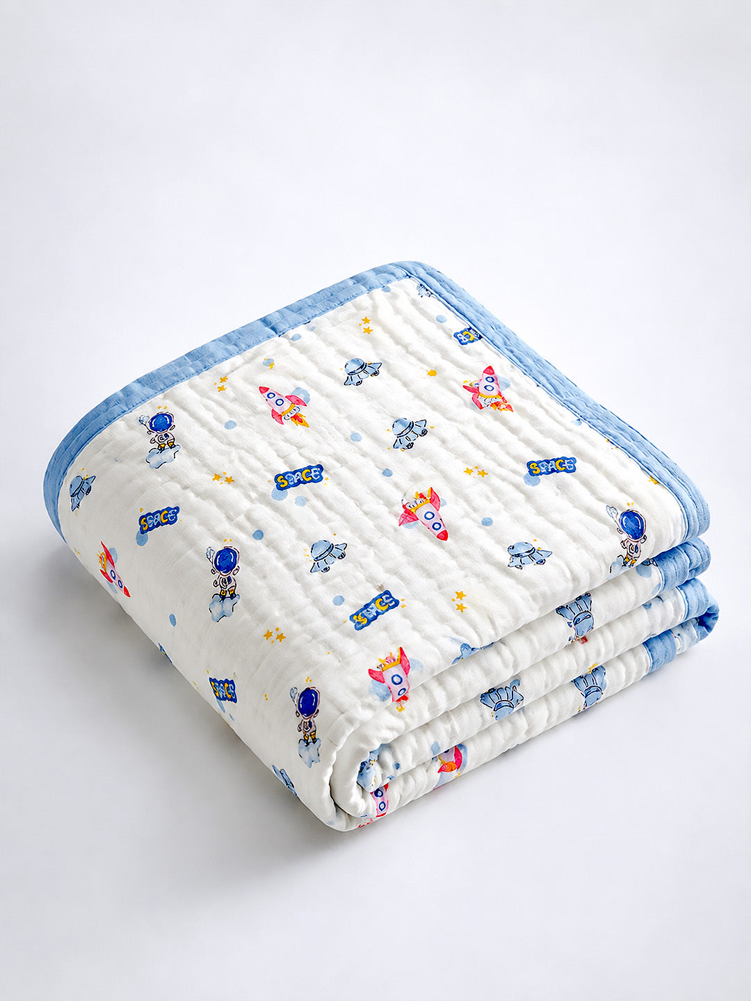 Space Adventure 6-Layer Muslin Cotton Baby Blanket | All-Season | 110×110 cm