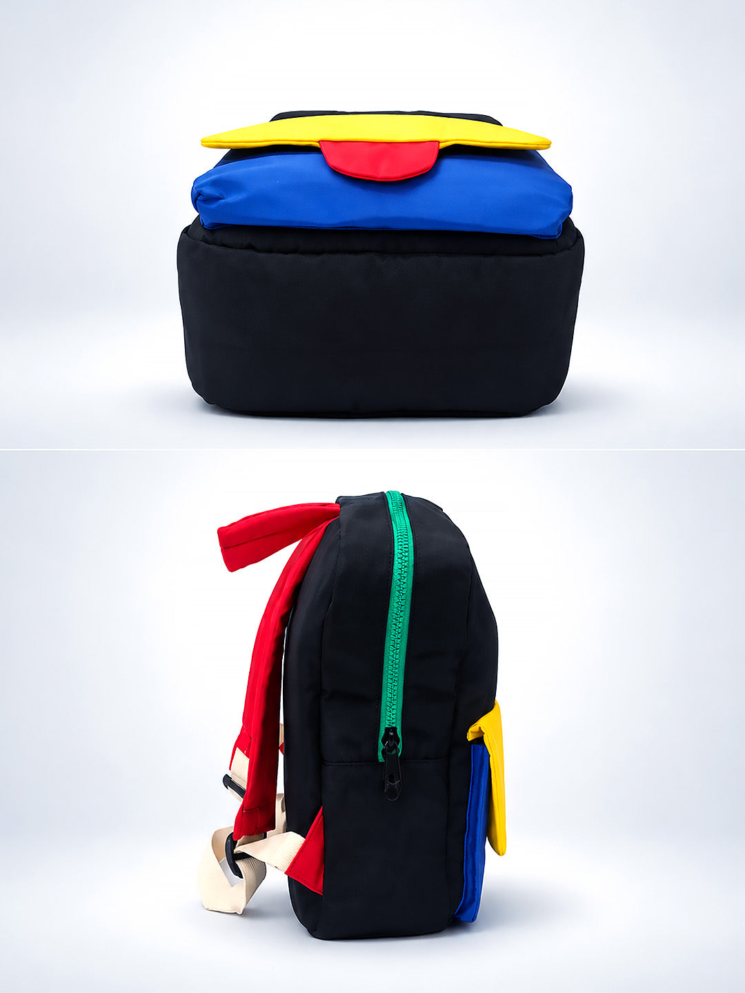 Kids Smiley Face Colour Block Backpack – Black Multi