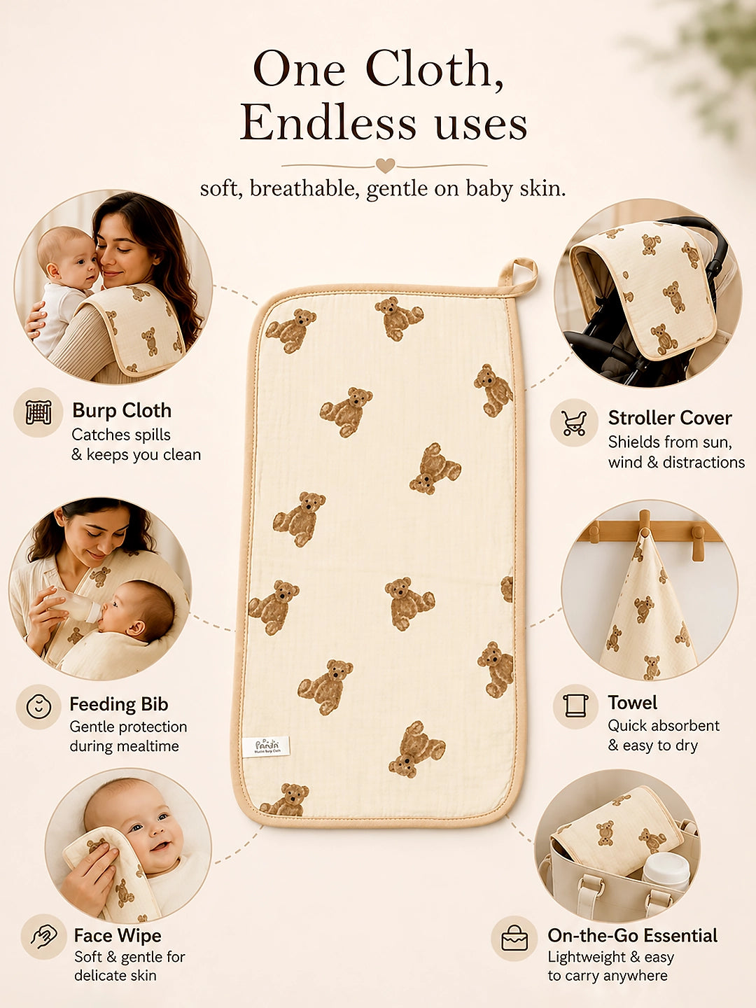 Teddy Bear & Starry Night Muslin Burp Cloth | Set of 2 | 100% Pure Cotton |