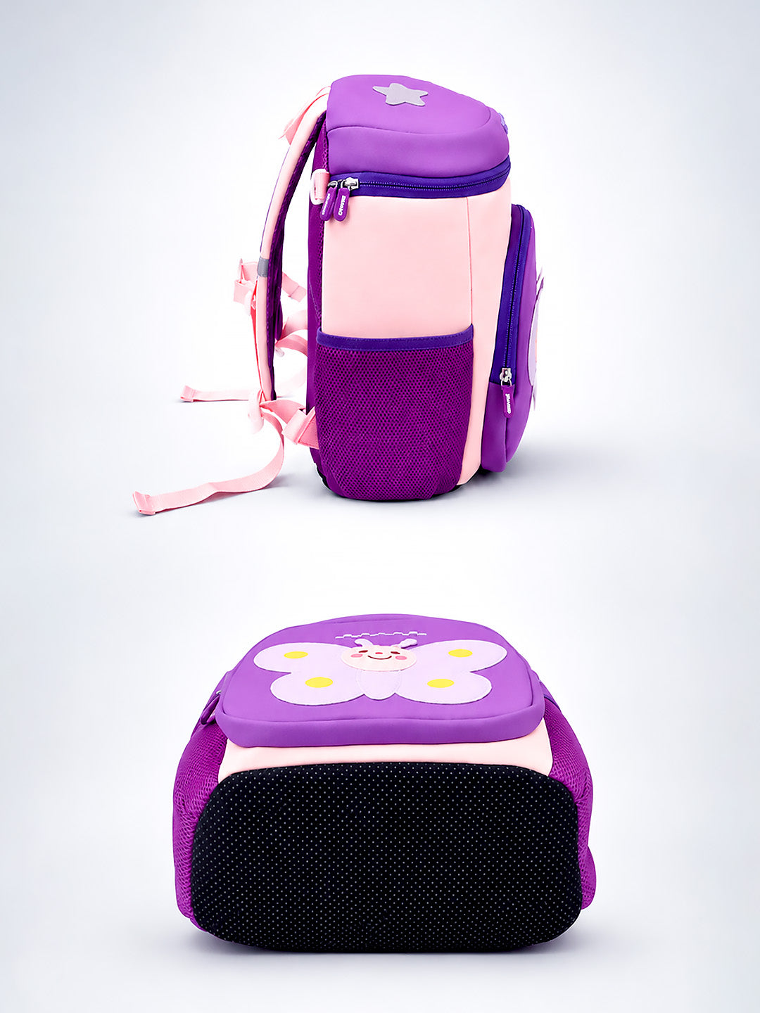 Purple Butterfly Neoprene Kids Backpack with Safety Leash – Girls Toddler School Bag