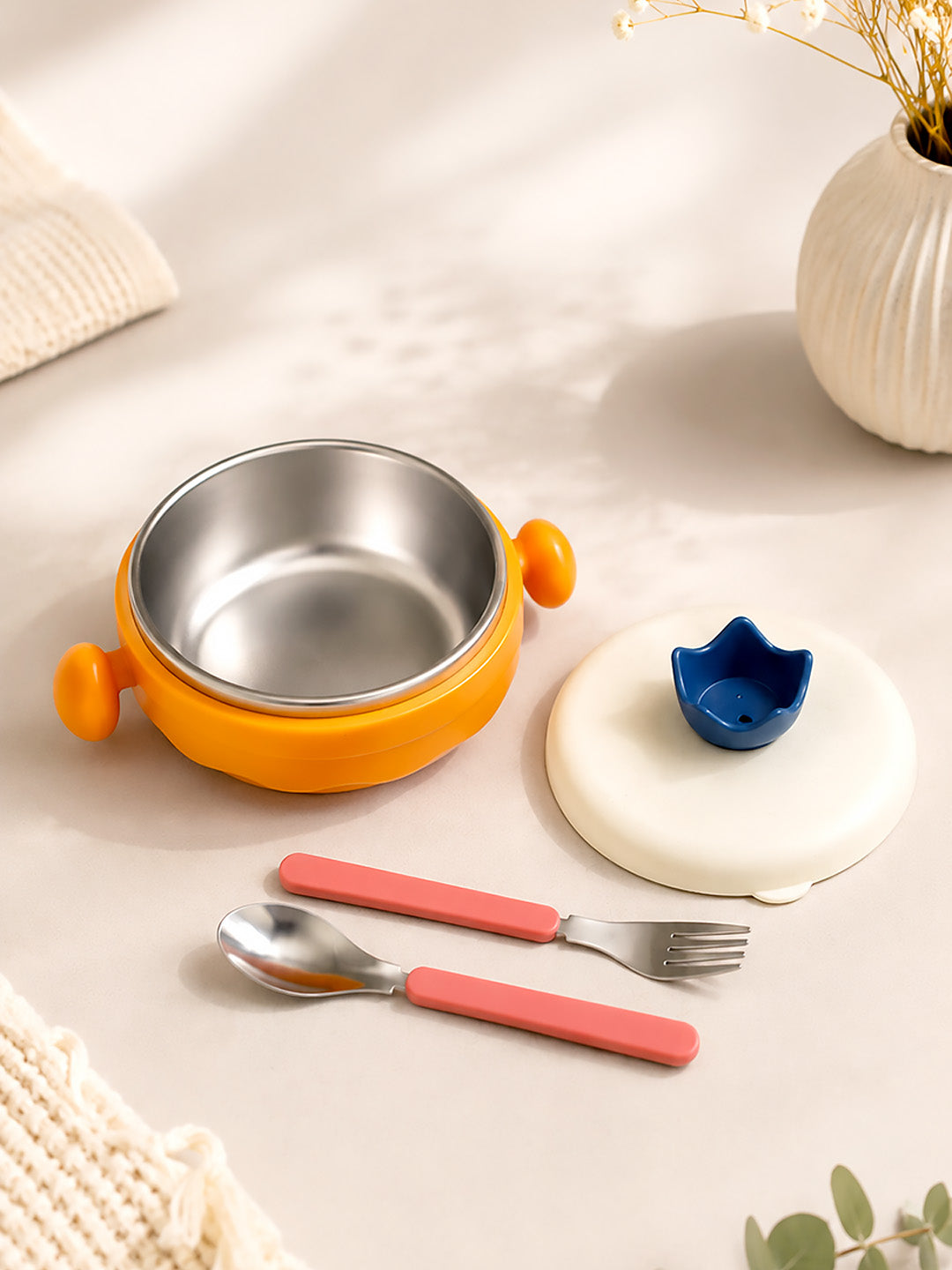 Kids Insulated Stainless Steel Lunch Bowl | Hot Water Warm-Keep | Fork & Spoon Included