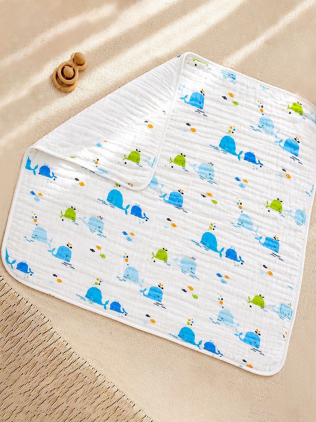 Happy Whales Hooded Swaddle Blanket | 6-Layer Muslin Cotton | Newborn Wrap