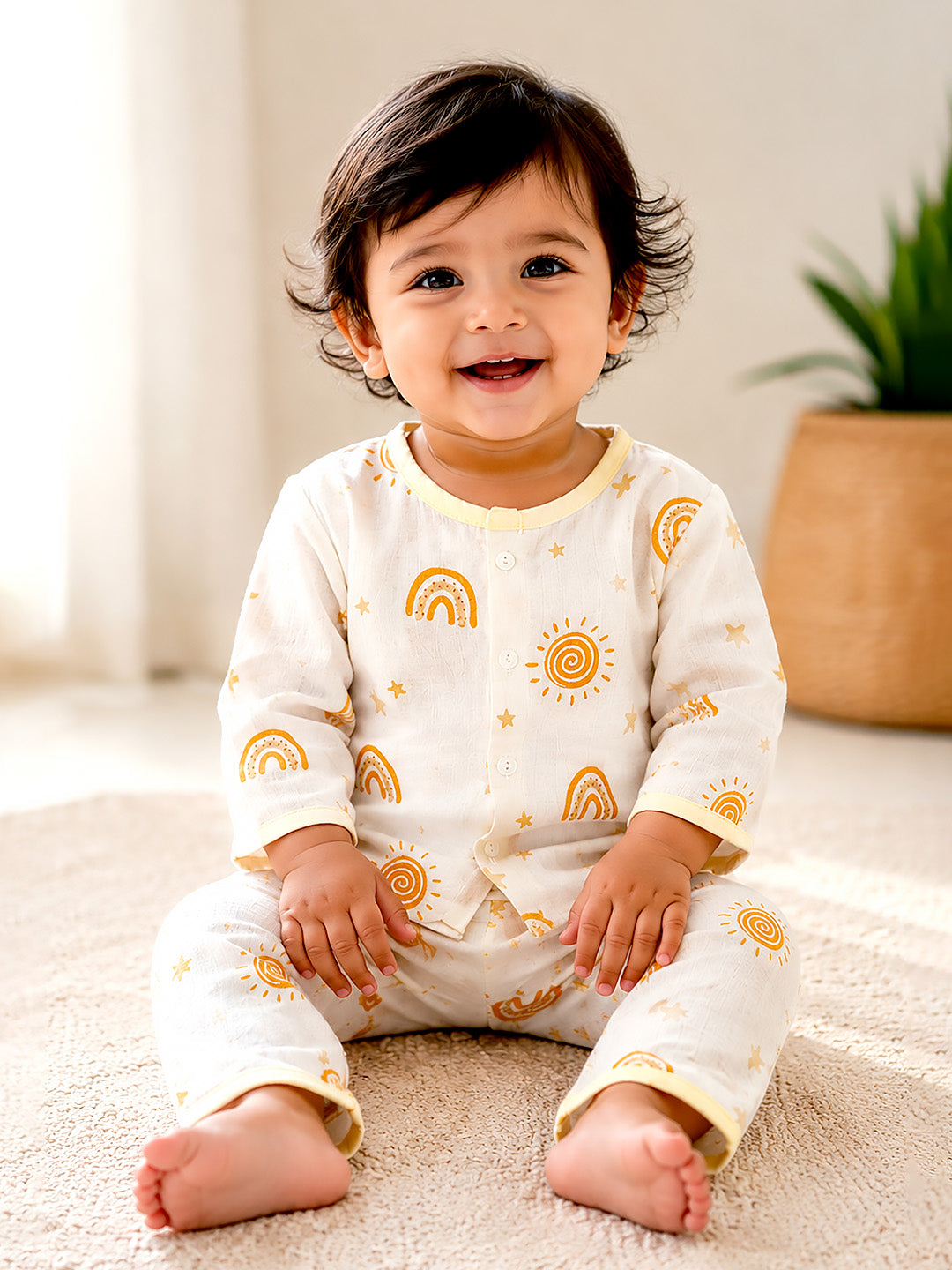 Sunshine & Rainbow Baby Pyjama Set | Muslin Cotton | Full Sleeve Top & Full Pants | 1 Yrs