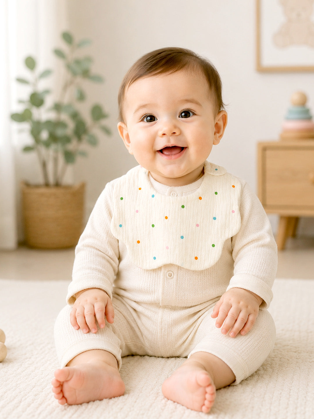 Bear, Floral & Polka Dot 3-Piece Muslin Cotton Baby Bibs | Snap Closure | Drool & Burp Bib