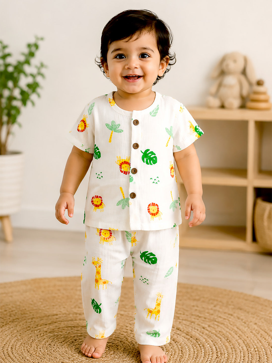 Safari Jungle Baby Pyjama Set | Muslin Cotton | Half Sleeve Top & Full Pants