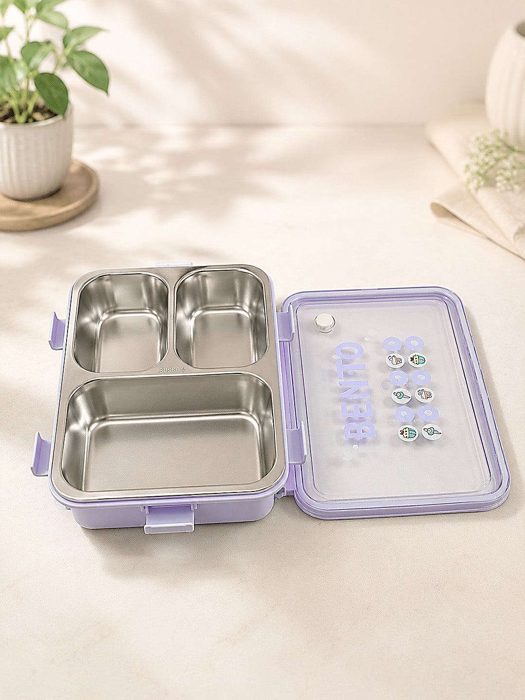 3-Compartment Kids Stainless Steel Lunch Box | Leak-Proof | Fork & Spoon Included