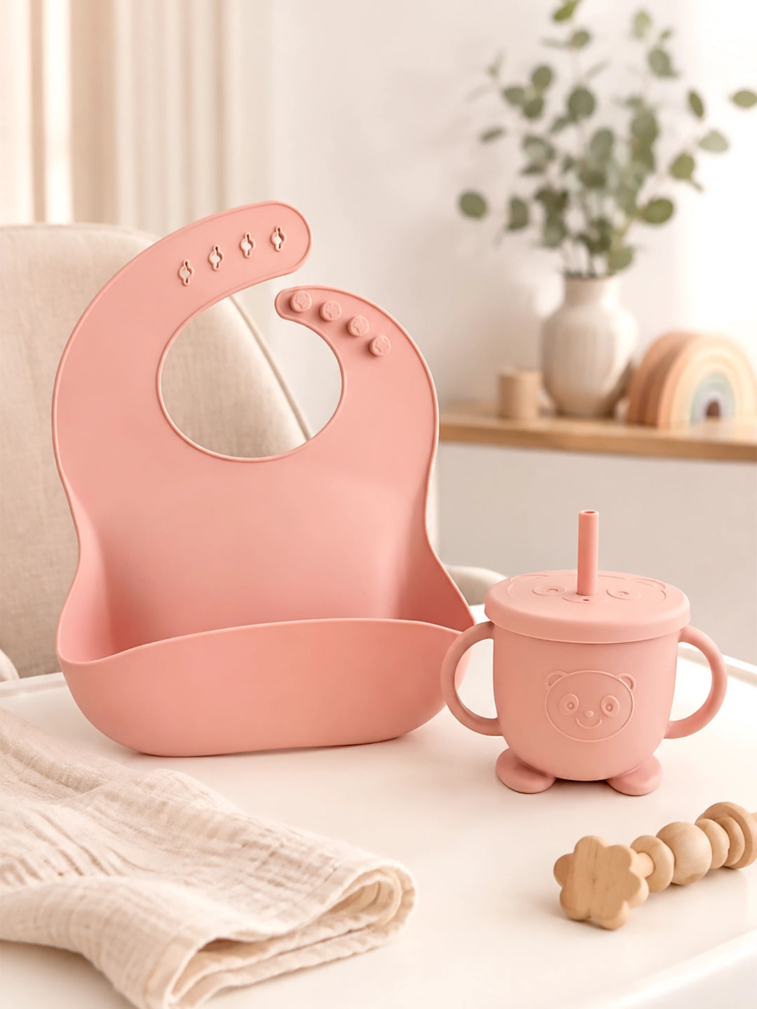 11-Piece Little Foodie Baby Weaning Gift Hamper | Silicone Feeding Set | Cane Basket | 0-24 Months