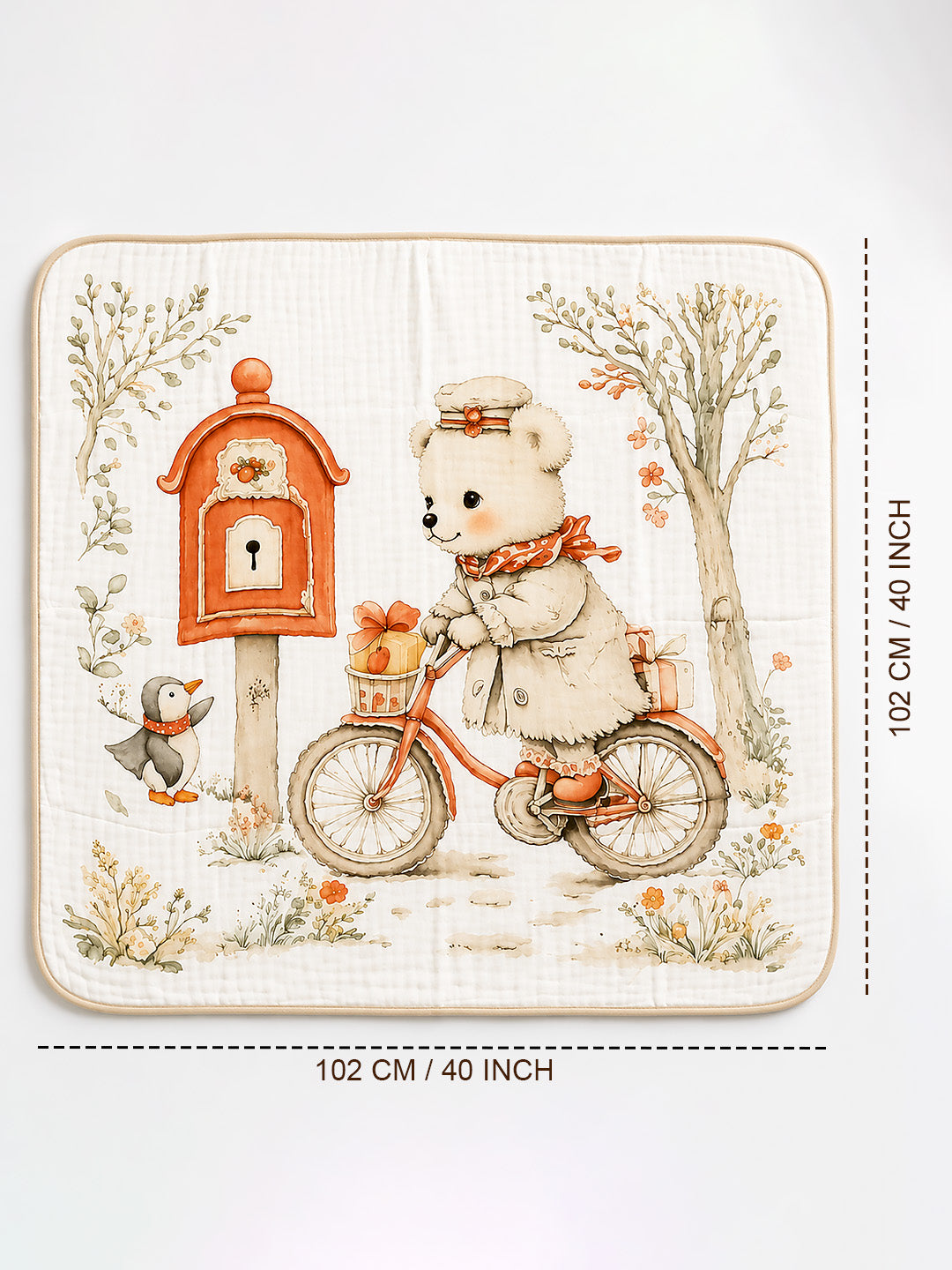 Postman Bear 6-Layer Muslin Cotton Baby Blanket | All-Season | 102×102 cm