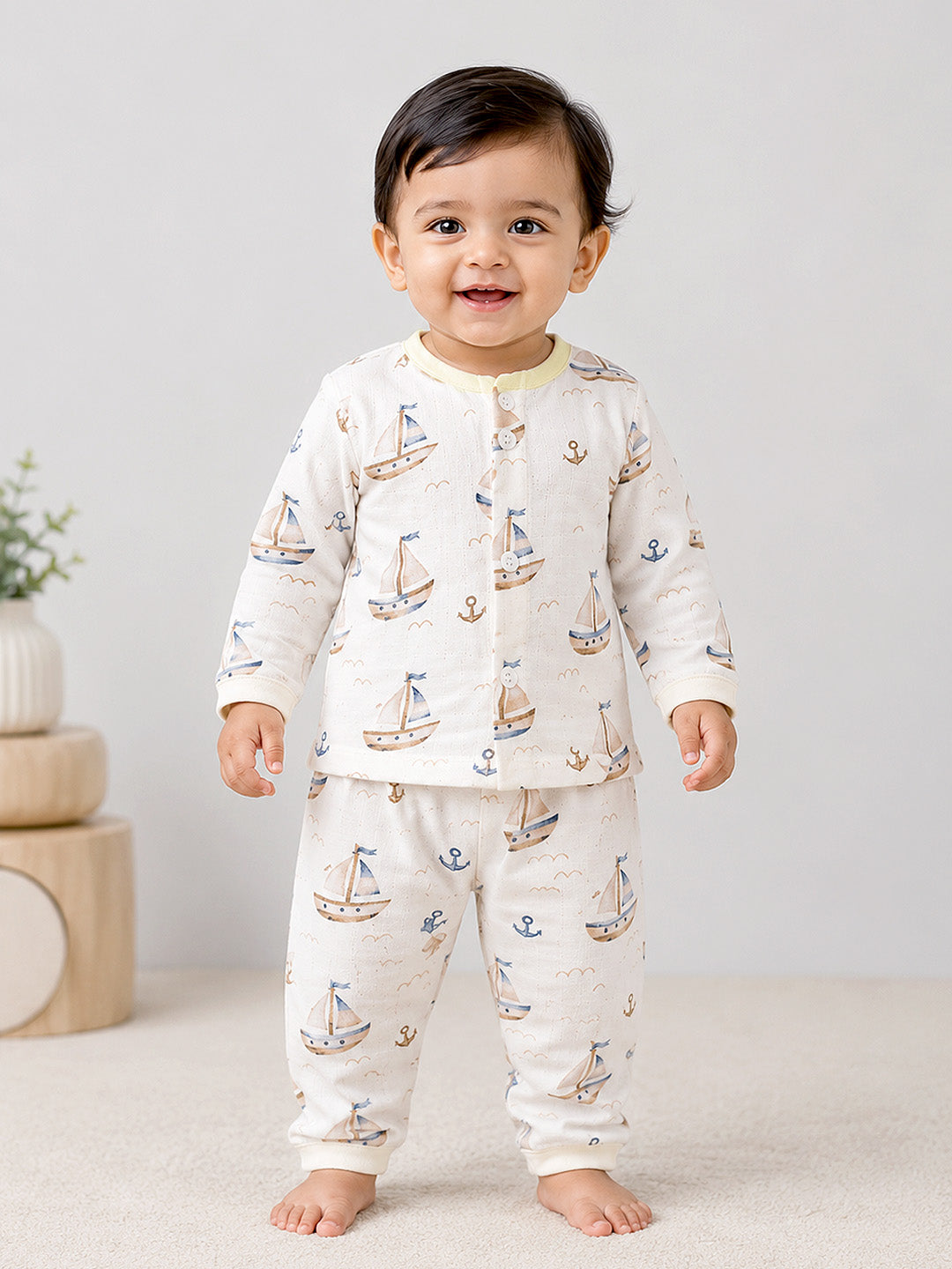 Little Sailor Baby Co-ord Set | Muslin Cotton | Full Sleeve Top & Full Pants | 0–12 Months