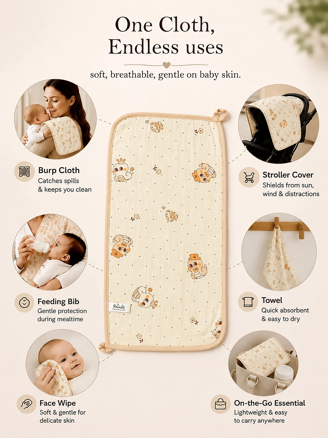 Bunny & Ducky Print Muslin Burp Cloth | Set of 2 | 100% Pure Muslin Cotton