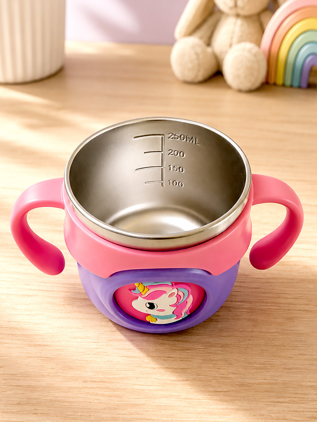 Unicorn Stainless Steel Sipper Bottle for Babies & Toddlers — 250ml | Spill-Proof Spout, Flip Straw & Dual Handles